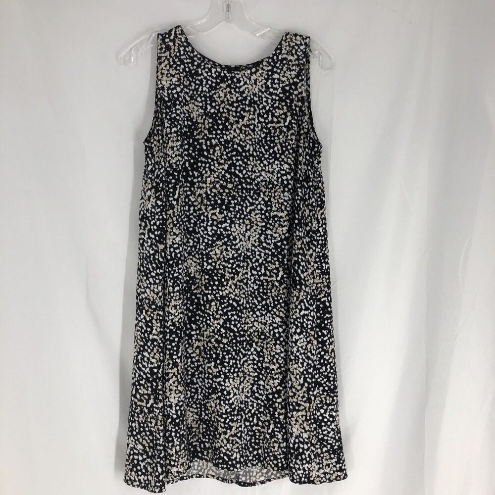 Halogen sleeveless A-line shift dress size S black Beige & white Dot Print